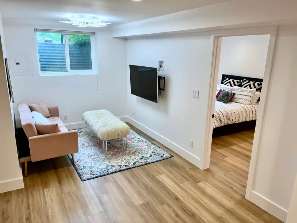 remodeled basement living area